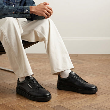 Premium Black Croco Embossed Leather Low-Top Sneakers