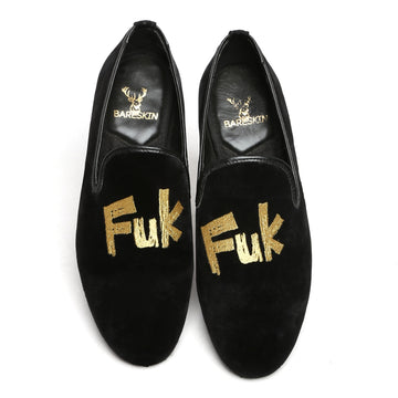 Embroidered Black Velvet Slip-On Shoe