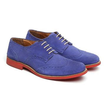 Blue Punching Brogues Oxford Lace-Up Suede Leather Shoes
