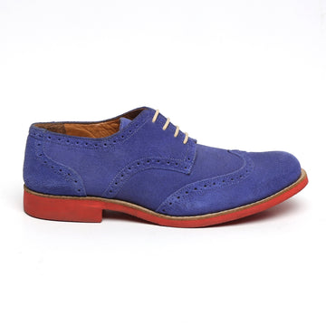 Blue Punching Brogues Oxford Lace-Up Suede Leather Shoes