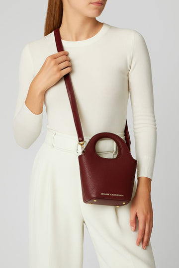 Wine Pebbled Leather Handbag with Loop Handle