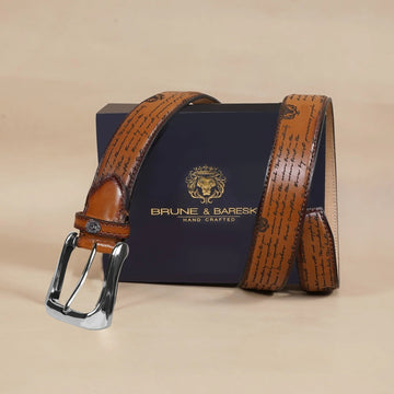 Tan Darker Laser Leather Silver Finish Buckle Belts By Brune & Bareskin (Copy)