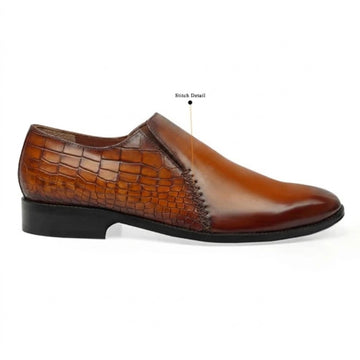 Tan Cross Stitched Side Lacing with Quarter Deep Cut Croco Leather Formal Shoes by Brune & Bareskin