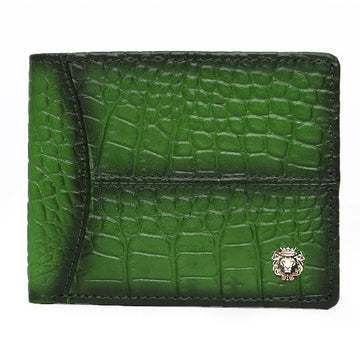 Green Deep Cut Croco Leather Wallet