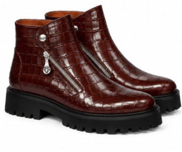 Dual Snap Light Weight Biker Boots with Button Zip Closure Brown Leather By Brune & Bareskin