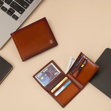 Tan Bi-Fold Wallet in Fullgrain Leather