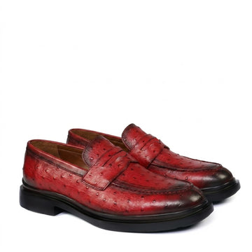 Chunky red ostrich leather Loafer with Lightweight sole