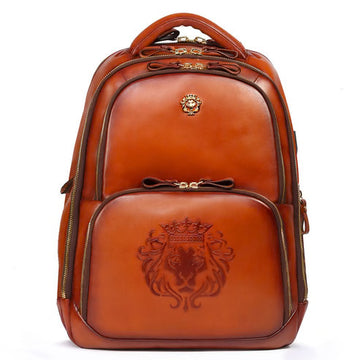 2026 Edition BCCI Team India Tan Leather Backpack With Embossed Lion Logo
