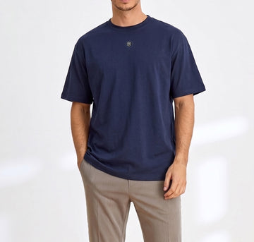 Premium Blue Loose Fit Round Neck T-Shirt with 3D Lion Logo
