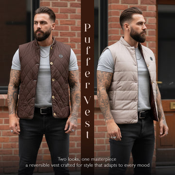 2-in-1 Reversible Quilted Vest in Dark Brown & Beige