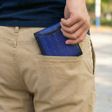 Blue Deep Cut Croco Leather Wallet