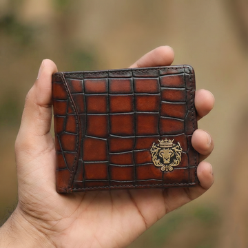 Cognac Croco Tectured Multi Pocket Bi-Fold Wallet