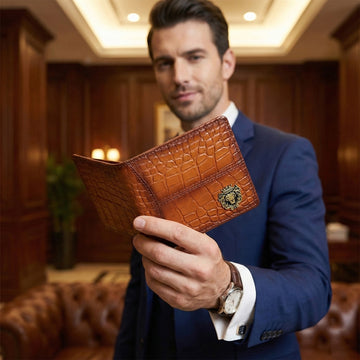 Dark Brown Deep Cut Croco Leather Wallet