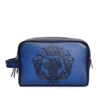 Handcrafted Embossed Lion Blue Leather Travel Kit bag /Shaving Kit by  Brune & Bareskin