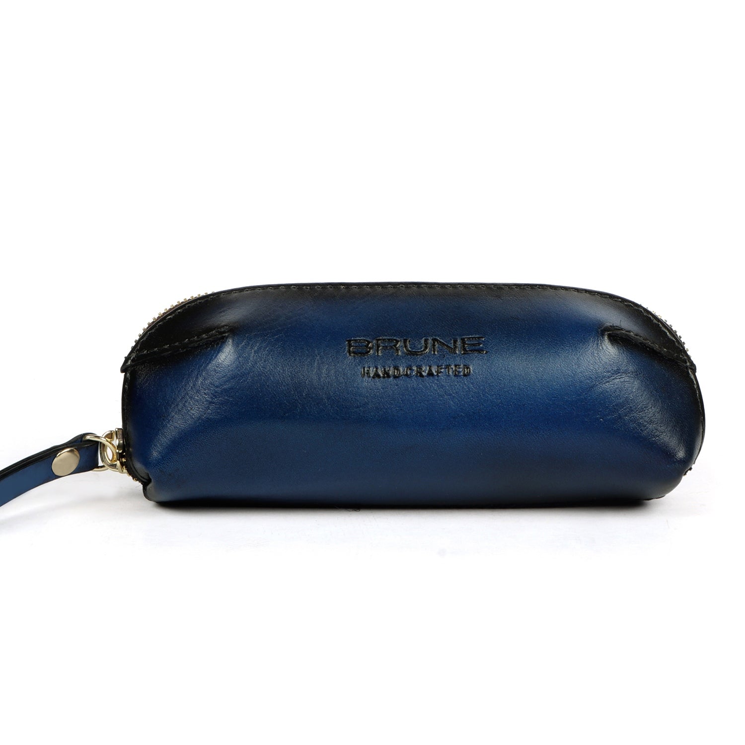 Blue Leather Unisex Zipper Eye-wear Cover By Brune & Bareskin