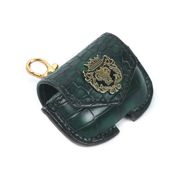 Air-Pods Pro Dark Green Croco Textured Leather Carrying Case