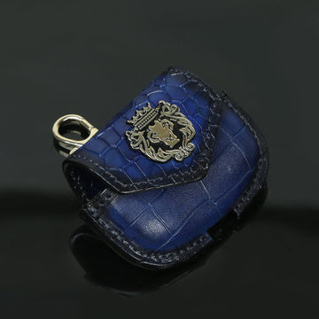 Air-Pods Blue Croco Textured Leather Carrying Case