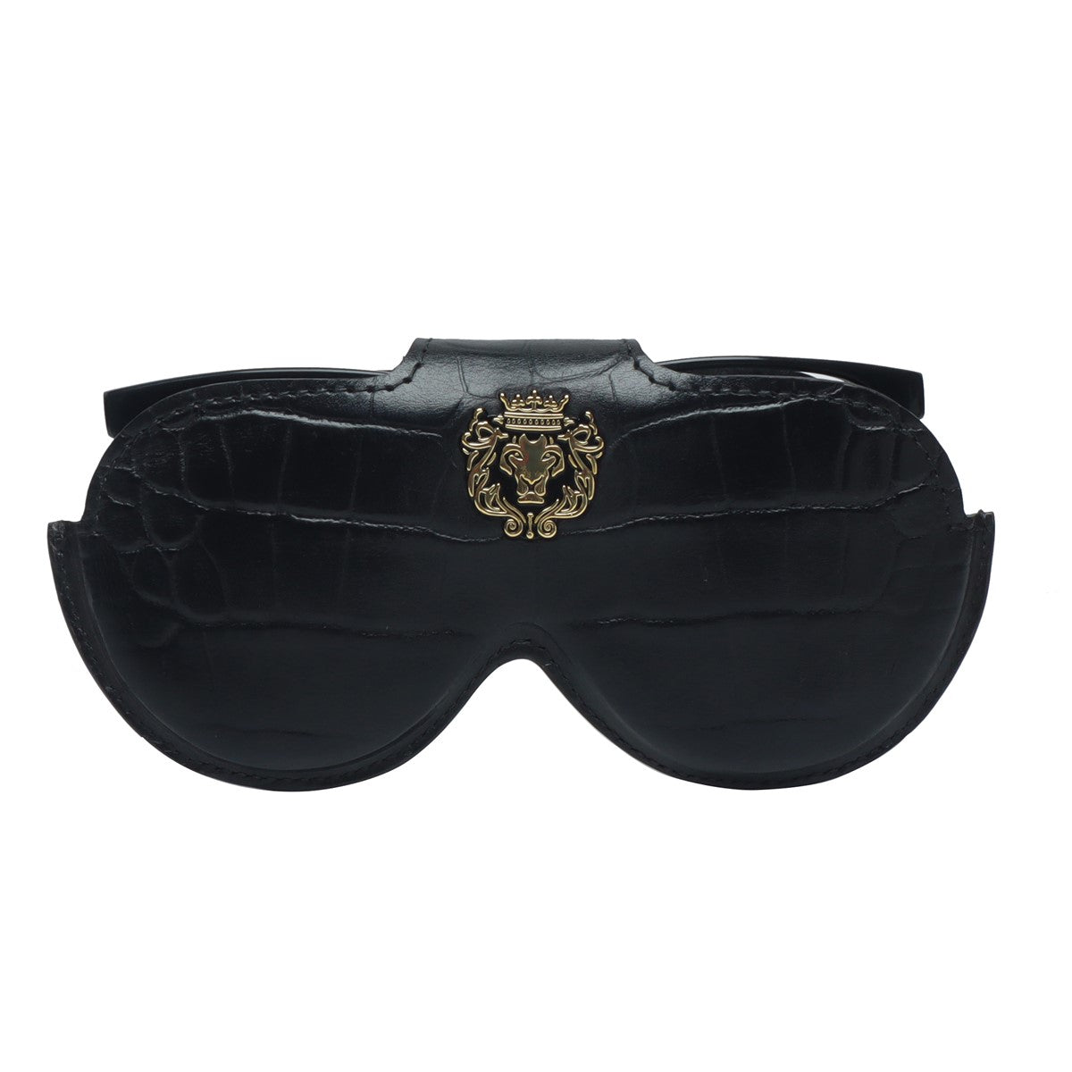 Black Croco Print Leather With Metal Lion Eyewear Glasses Cover by Brune & Bareskin