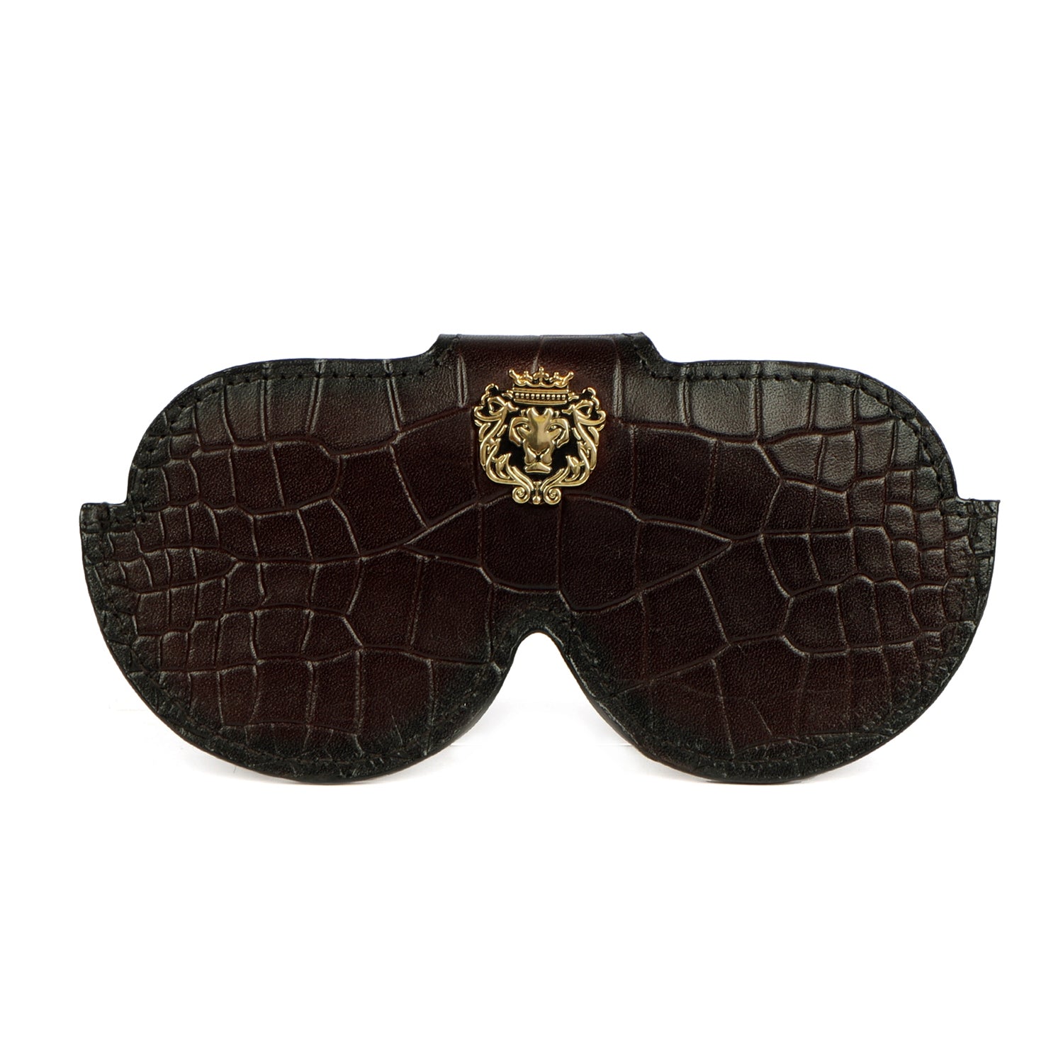 Croco Print Dark Brown Leather With Metal Lion Eyewear Glasses Cover by Brune & Bareskin