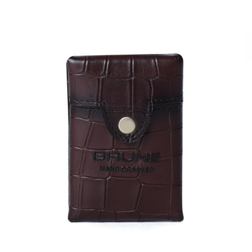Vintage Patina Cigarette Carrying Case Dark Brown Deep Cut Croco Leather By Brune & Bareskin