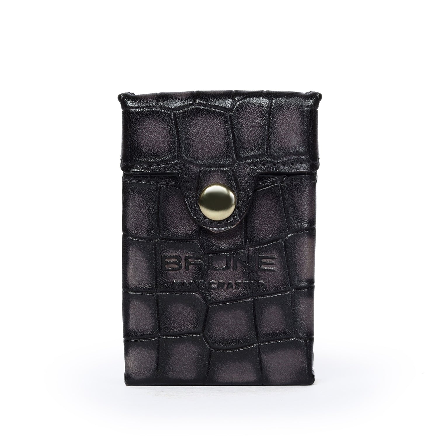 Smokey Finish King Size Grey Deep Cut Croco Print Cigarette Carrying Leather Case By Brune & Bareskin