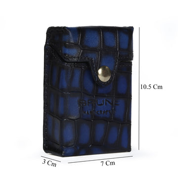 Smokey Finish King Size Blue Deep Cut Croco Print Cigarette Carrying Leather Case By Brune & Bareskin
