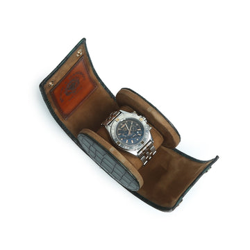 Green Deep Cut Leather Wrist Watch Roll by Brune & Bareskin