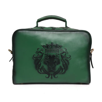 Green Diamond Stitched Leather Kit Bag with Sling Strap by Brune & Bareskin