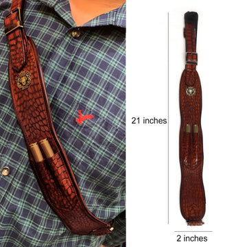 Tan Deep Cut Croco Leather Ammo Carry Strap by Brune & Bareskin (MTO)