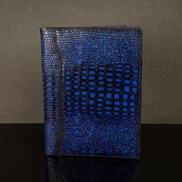 Smokey Blue Croco Leather Bi-Fold File/Document Folder Multi Pockets by Brune & Bareskin