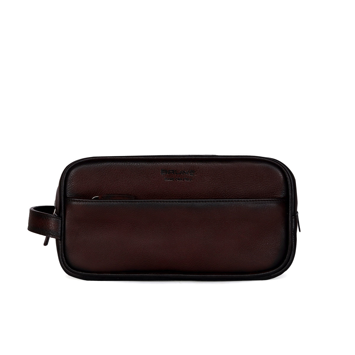 Unisex Dark Brown Genuine Leather Toiletry/Slim Kit Travel Bag