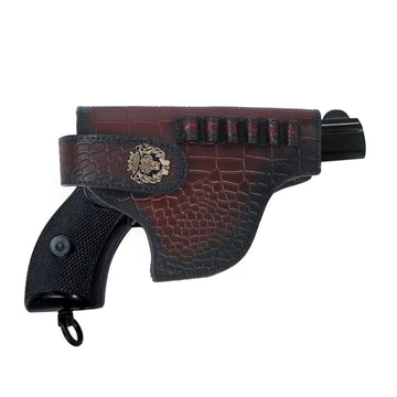 Dark Brown Revolver Cover In Deep Cut Croco Textured Leather (MTO)