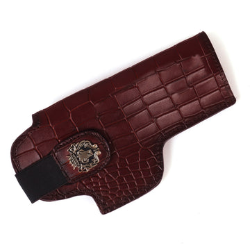 .45 Weapon Handgun Ammo cover With Bullet Holder Wine Croco Textured Leather(MTO)