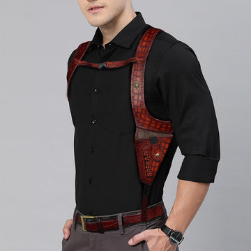 .32 Revolver Shoulder Holsters With Bullet Holder in Smokey Tan Cut Croco Textured Leather(MTO)