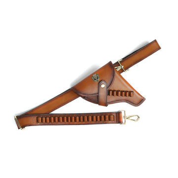 Hand Burnished Gun & Bullets Holder Cover in Tan Genuine Leather(MTO)