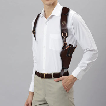 Single Shoulder .45 Gun Holster Dark Brown Genuine Leather Cover (MTO)