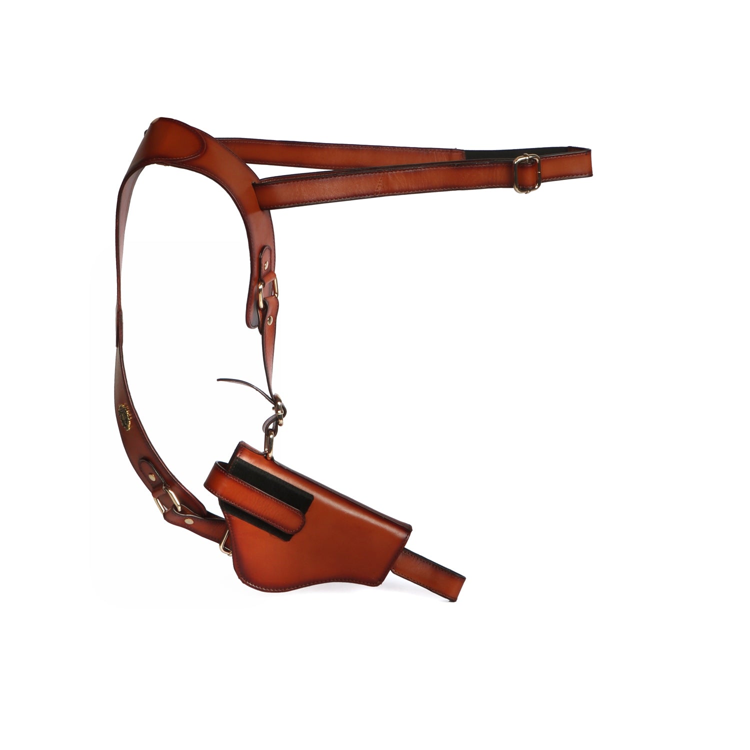 Single Shoulder .45 Gun Holster in Tan Genuine Leather with Velcro Strap (MTO)