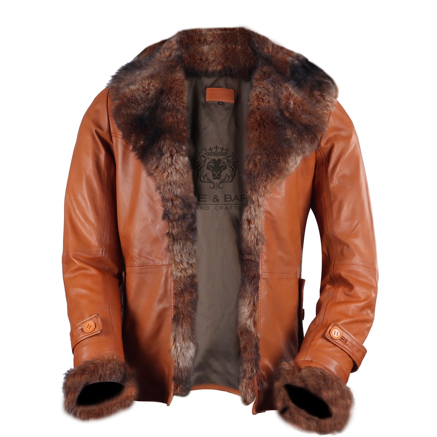 Tan Furr Collar Sleeves Leather Jacket For Men By Brune Bareskin