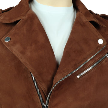 Brown Suede Leather Biker Jacket with Adjustable Waist Belt by Brune & Bareskin