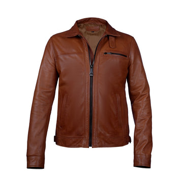 Tan Leather Regular Fit Zip Closure Jacket For Men By Brune & Bareskin