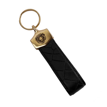 Black Deep Cut Lined Keychain in Croco Textured Leather by Brune & Bareskin