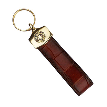 Tan Deep Cut Lined Keychain in Croco Textured Leather By Brune & Bareskin