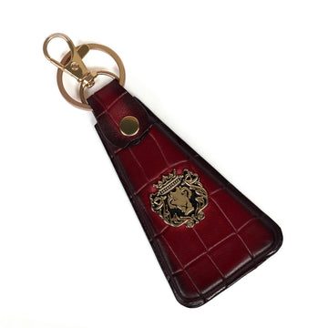 Wine Triangular Key-chain With Belt Loop with Metal Lion in Deep Cut Leather By Brune & Bareskin