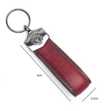 Wine Deep Cut Lined Croco Textured Leather Keychain by Brune & Bareskin