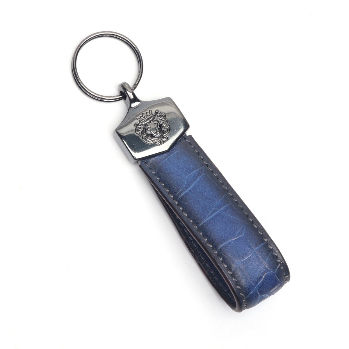 Blue Croco Textured Leather Keychain by Brune & Bareskin