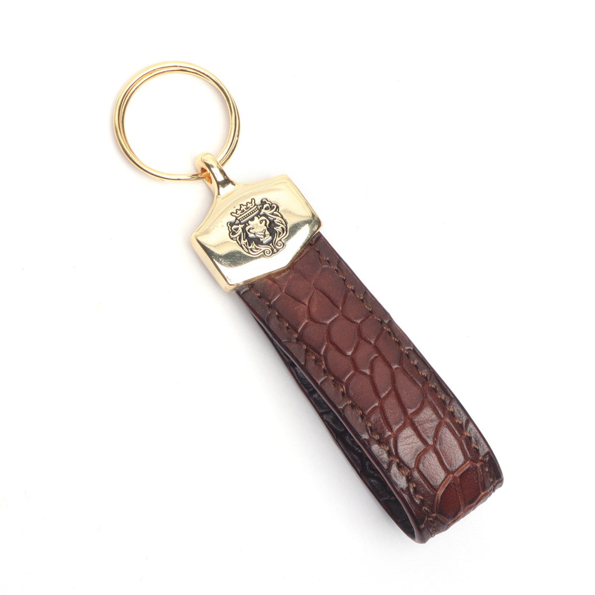 Brown Deep Cut Croco Scales Textured Leather Keychain by Brune & Bareskin