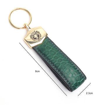Green Deep Cut Croco Scales Textured Leather Keychain by Brune & Bareskin