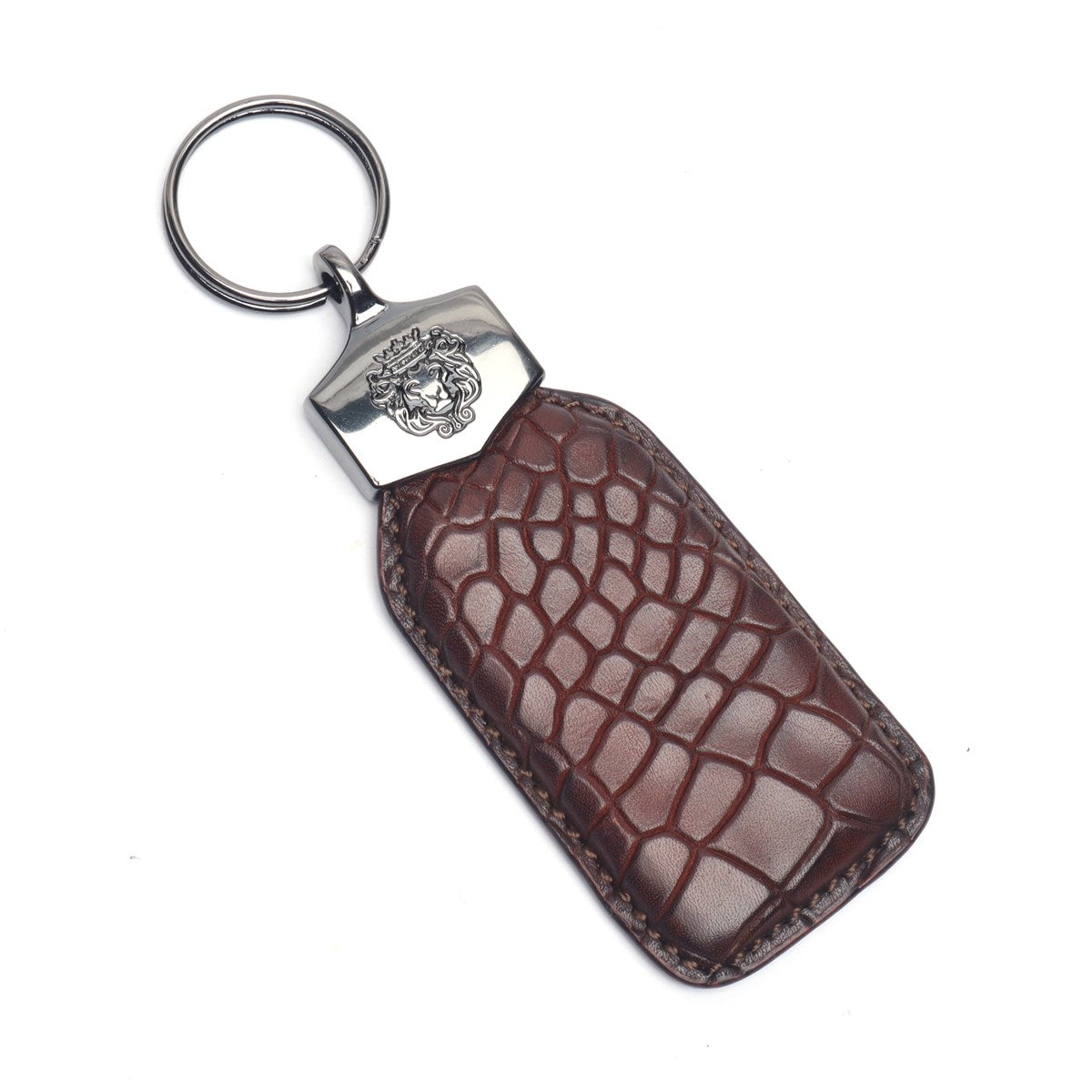 Dark Brown Keychain Deep Cut Scales Croco Textured Leather Brune & Bareskin