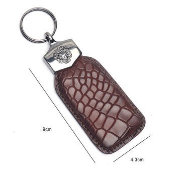 Dark Brown Keychain Deep Cut Scales Croco Textured Leather Brune & Bareskin