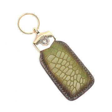 Olive Key-chain Deep Cut Scales Croco Textured Leather